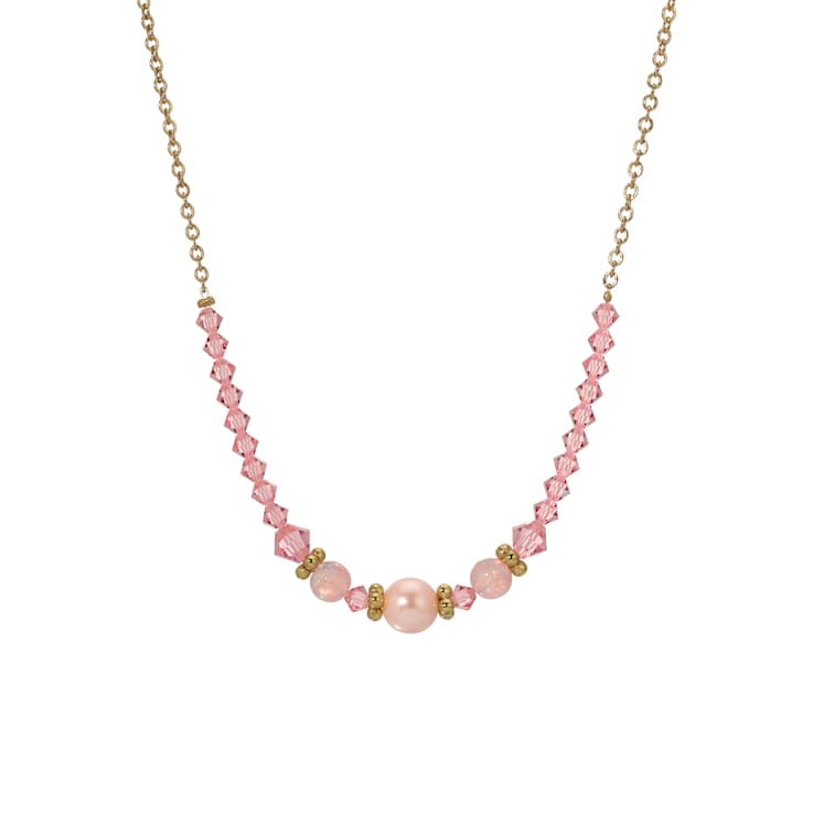 Yellow Base Metal Graduated Pink Multi Bead Necklace 16 inch Adj.