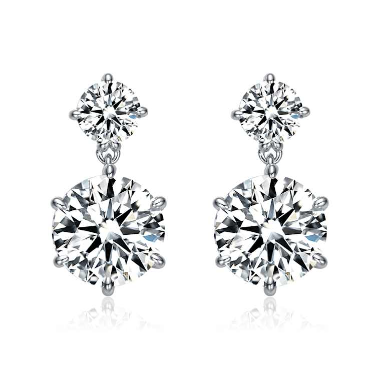 Two-Stone CZ Drop Earrings In Sterling Silver