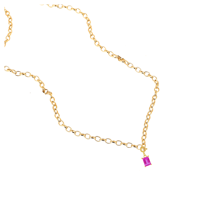 Lab Created Pink Sapphire 18K Yellow Gold Over Sterling Silver Baguette
Birthstone Charm