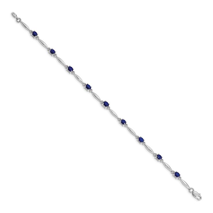 Rhodium Over 10k White Gold Diamond and Sapphire Bracelet