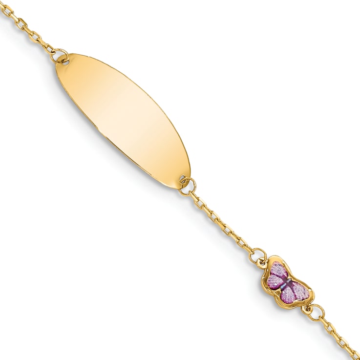 14k Yellow Gold Children's Enamel Butterfly ID Bracelet