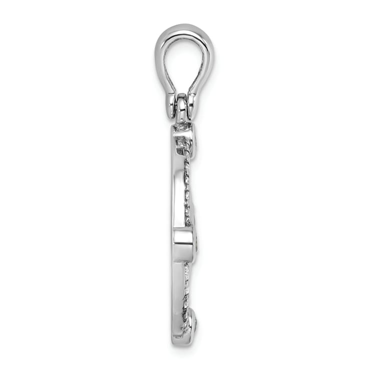 Rhodium Over Sterling Silver Polished Cubic Zirconia Compass Pendant