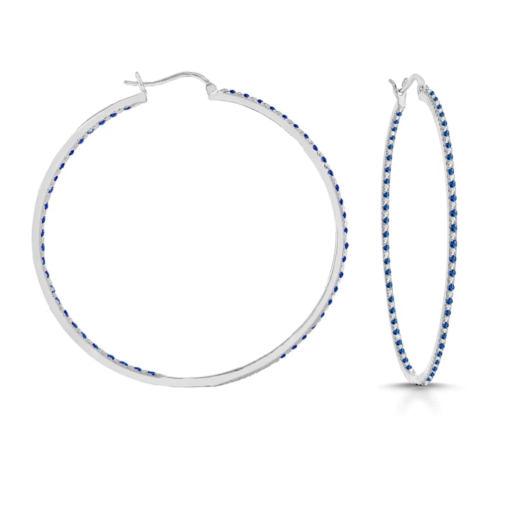 Blue Cubic Zirconia, Slim Large Hoop Earrings