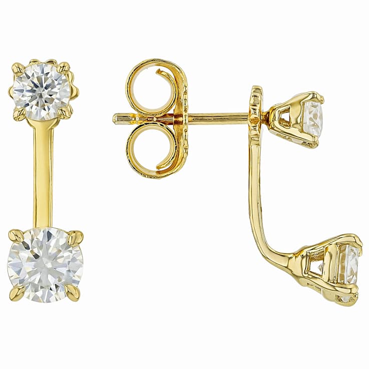 Moissanite Studs With Earring Jackets In 14K Gold