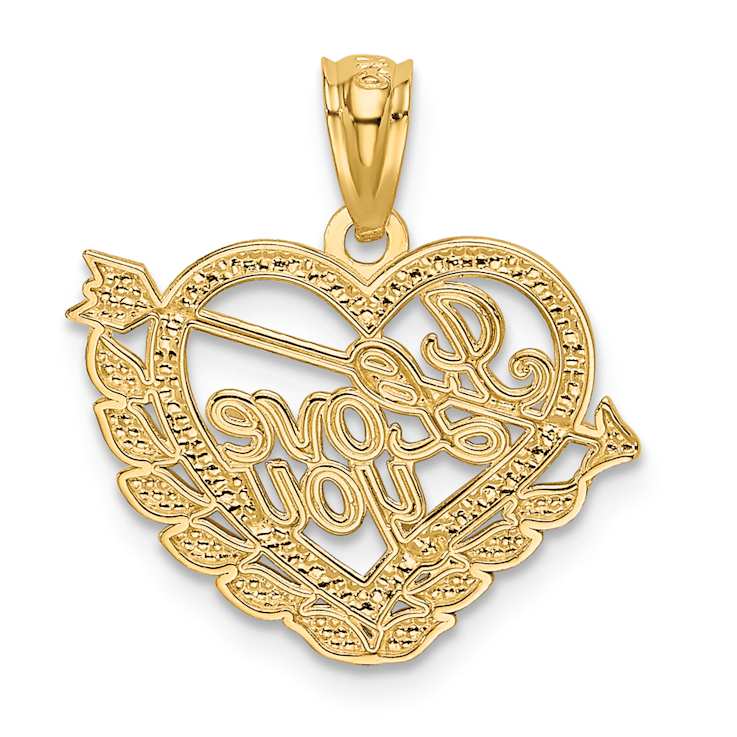 14K Two-tone Gold  Textured and Diamond-Cut I Love You Heart Pendant