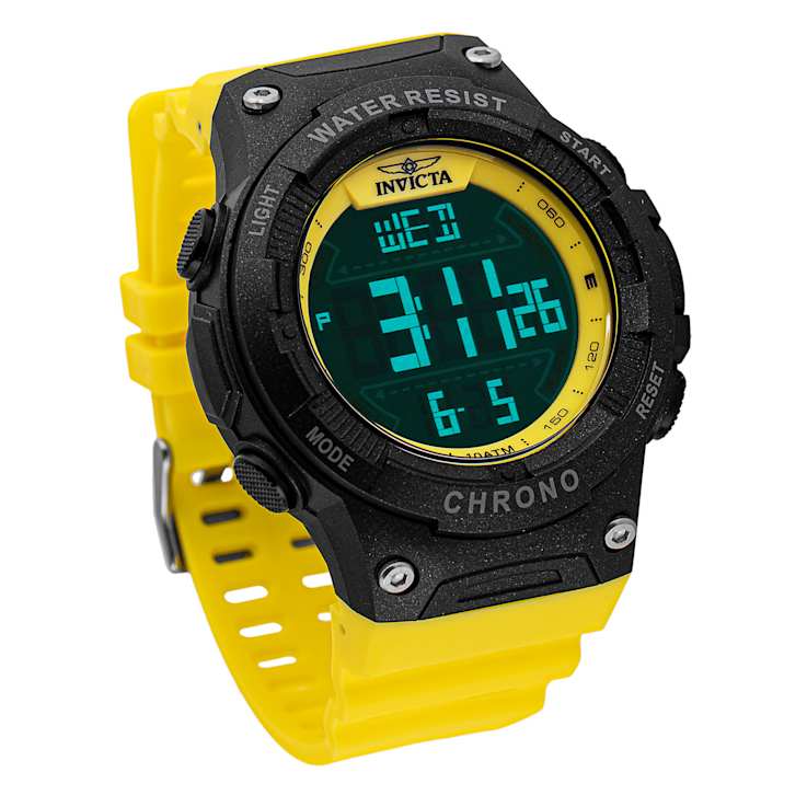 Invicta Invicta Racing 52mm Black Dial Yellow Polyurethane Digital Watch