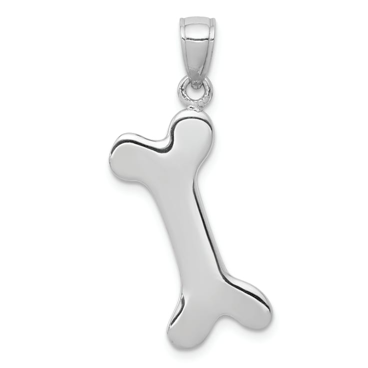 Rhodium Over 14k White Gold Solid 3D Polished Dog Bone Pendant