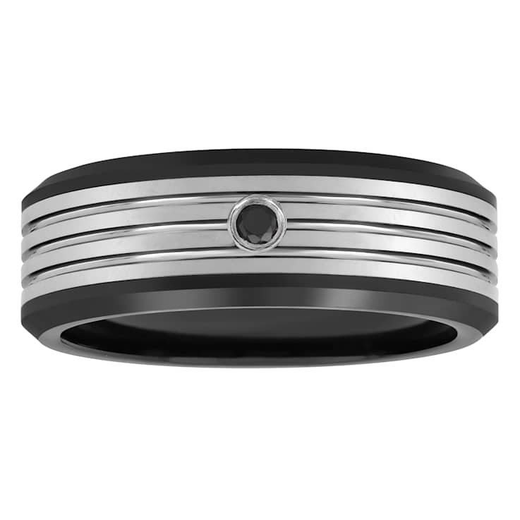Robert Alton Men's Black Diamond Black Ion Plated 8MM Band Ring In Tungsten