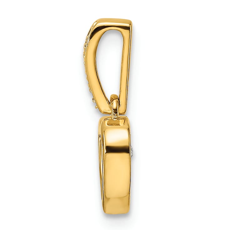 14k Yellow Gold Diamond Polished Heart Dangle Pendant