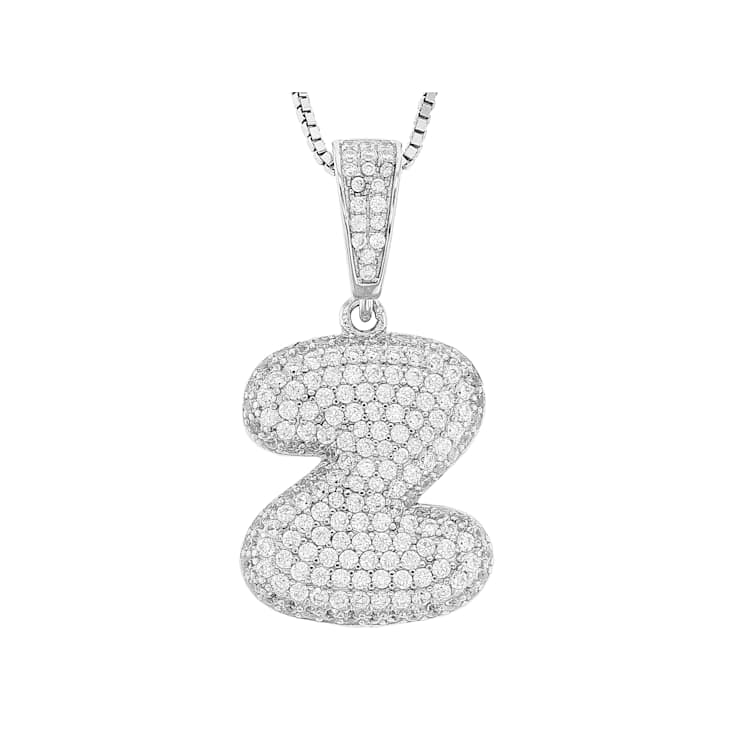 CZ Initial Z Bubble Letter Pendant Necklace In Sterling Silver 2.14ctw