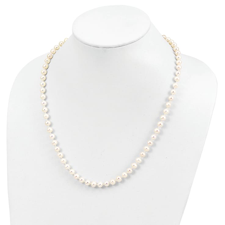 Rhodium Over Sterling Silver 6-7mm White Freshwater Cultured Pearl Necklace