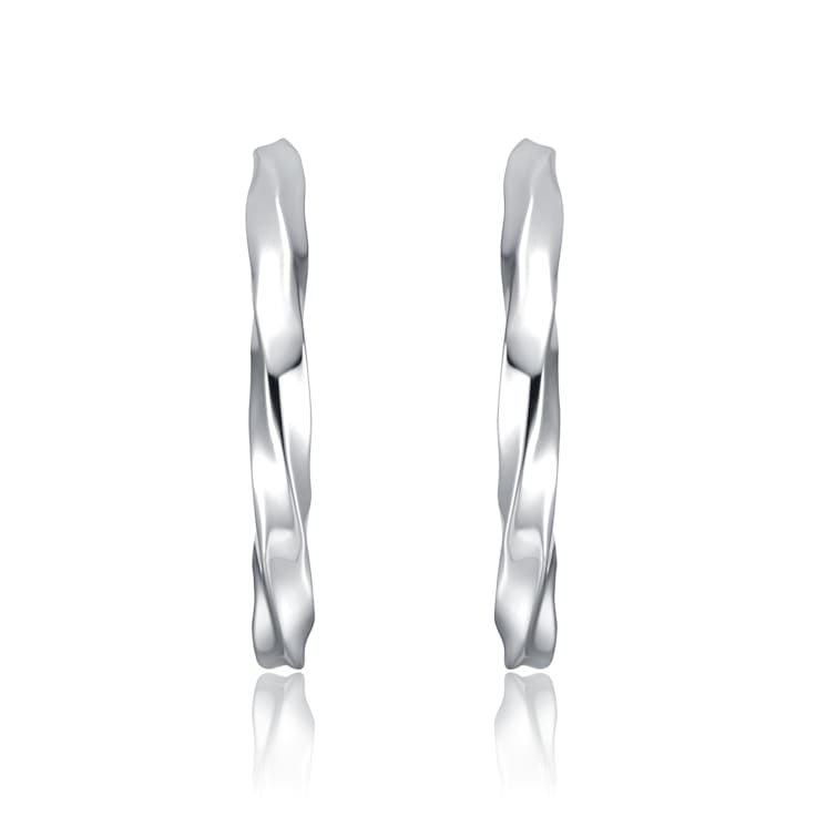 Bright Shine C-Hoop Earrings In White Rhodium Over Brass