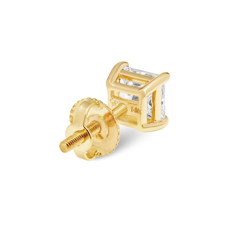 White Cubic Zirconia 14k Yellow Gold Studs With Velvet Gift Box 2.00ctw