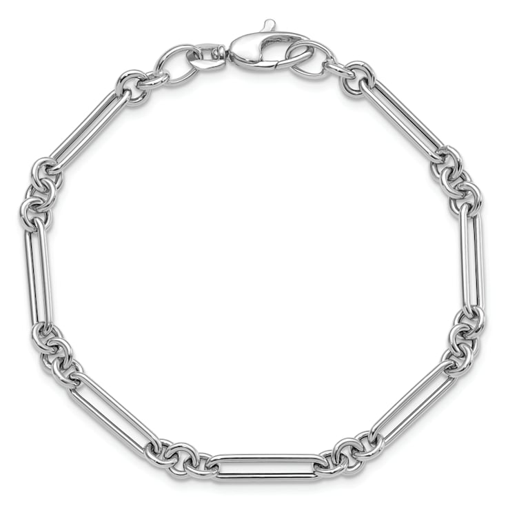 Rhodium Over 14K White Gold Polished Fancy Link Bracelet