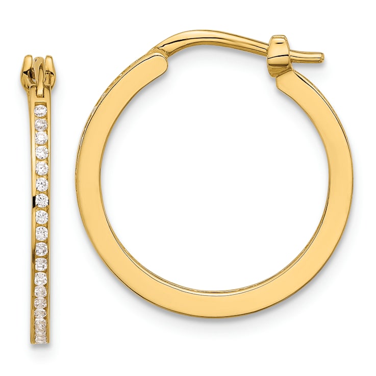 14k Yellow Gold 13/16" Polished Cubic Zirconia Small Hoop Earrings