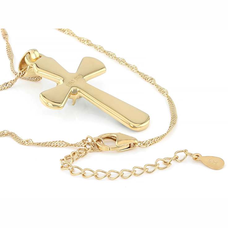 Cultured Freshwater Pearl, Turquoise And Mother-Of-Pearl Cross Pendant
Necklace In 18K Gold Over Sterling Silver