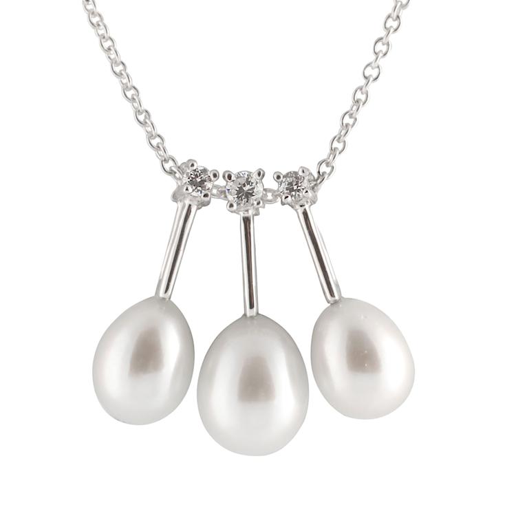 6-8mm Drop White Cultured Freshwater Pearl and CZ Rhodium Over Sterling
Silver Pendant
