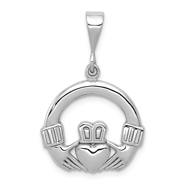 Rhodium Over 14k White Gold Textured Claddagh Charm