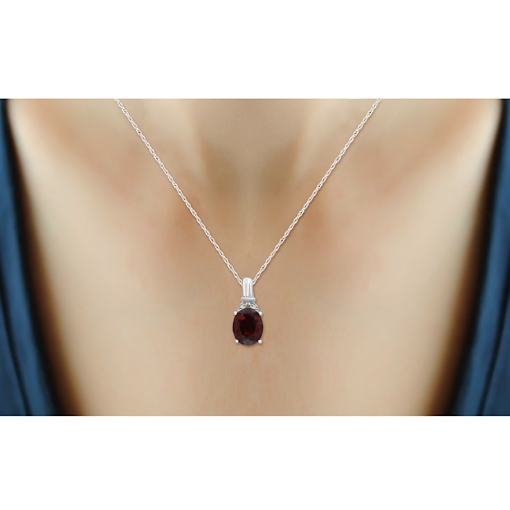 Red Garnet And White Diamond Rhodium Over Sterling Silver Pendant With
Chain 2.87ctw