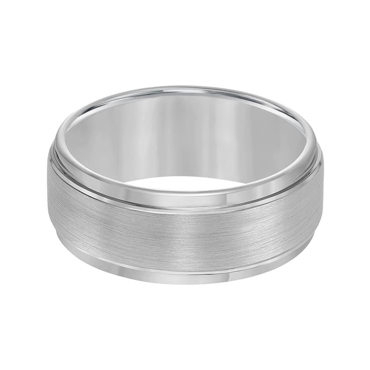 9mm Step-Edge Comfort Fit Band in Gray Tungsten Carbide with Brushed Finish