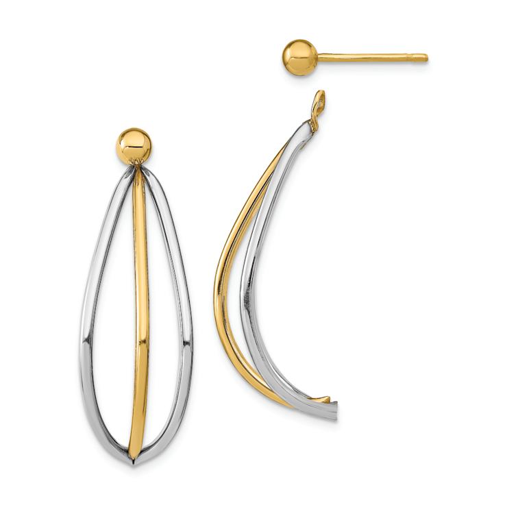14k Two-tone Ball Stud with Triple Wire Jacket Dangle Earrings