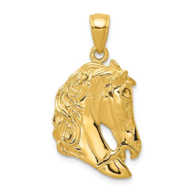 14k Yellow Gold Solid Polished and Textured Open-backed Horse Head Pendant