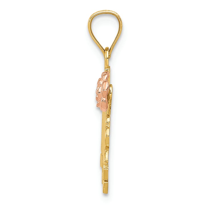 14k Yellow Gold and 14k Rose Gold Diamond-Cut and Textured #1 Madre Pendant