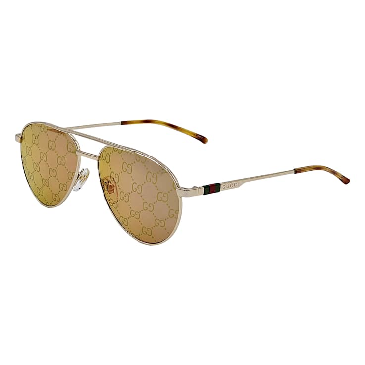 Gucci Gold Tone Aviator Frame / Brown Logo Mirrored Lenses Sunglasses
