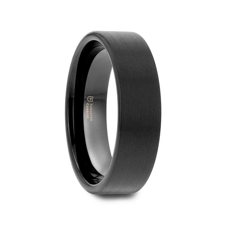 SAN ANTONIO Flat Black Tungsten Carbide Band with Brushed Finish 6mm