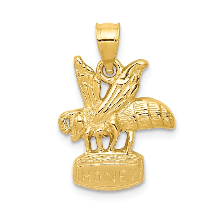 14k Yellow Gold Textured Bee on Honey Jar Pendant