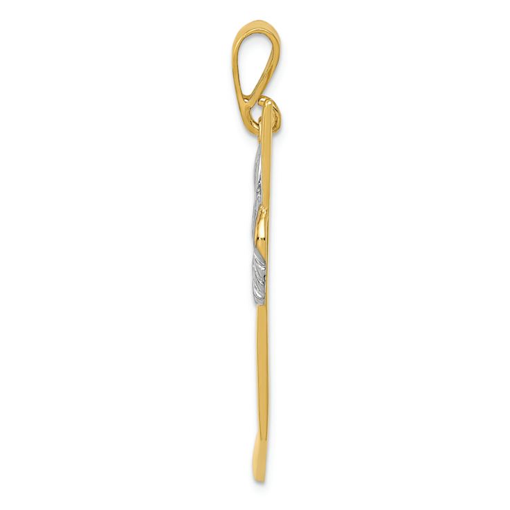 14K Two-tone Gold  Textured Polished Hockey Stick Pendant