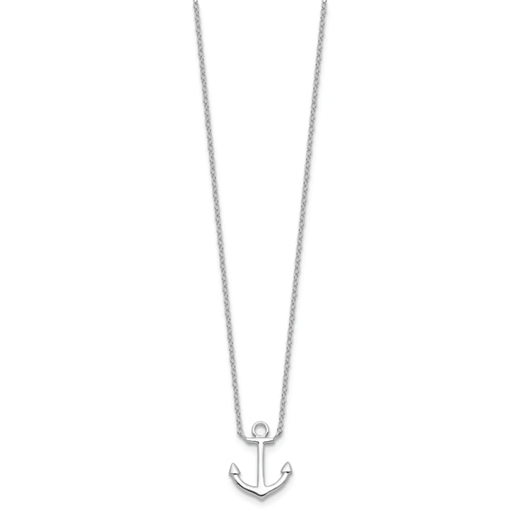 Rhodium Over Sterling Silver Anchor with 2 Inch Extension Necklace
