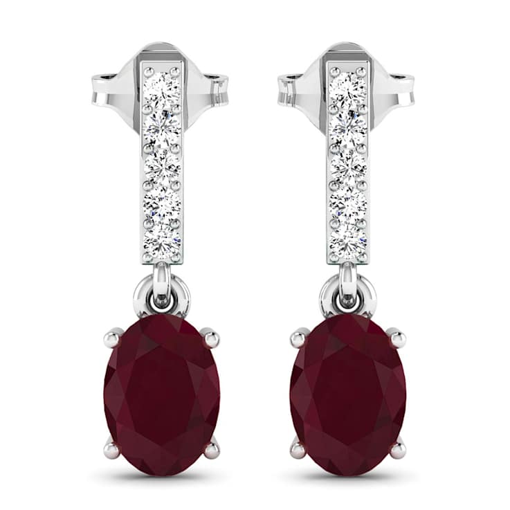 1.70ctw 14K White Gold Red Ruby and White Diamond Halo Earrings