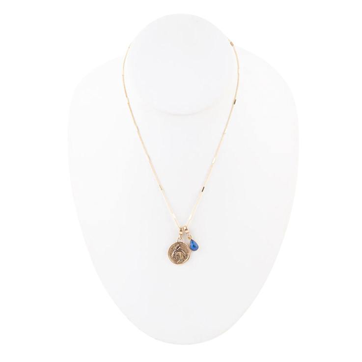 Barse Lapis Lazuli Capricorn Charm Necklace In Bronze