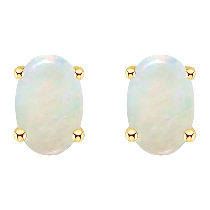 6x4mm Oval Opal 14k Yellow Gold Stud Earrings