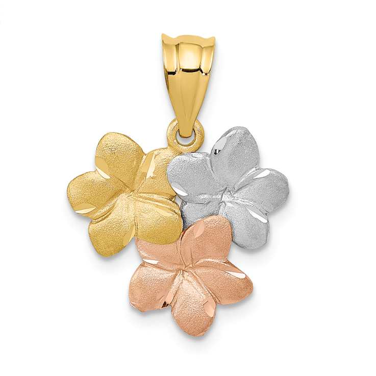 14K Tri-color Gold Diamond-Cut and Satin Flower Pendant