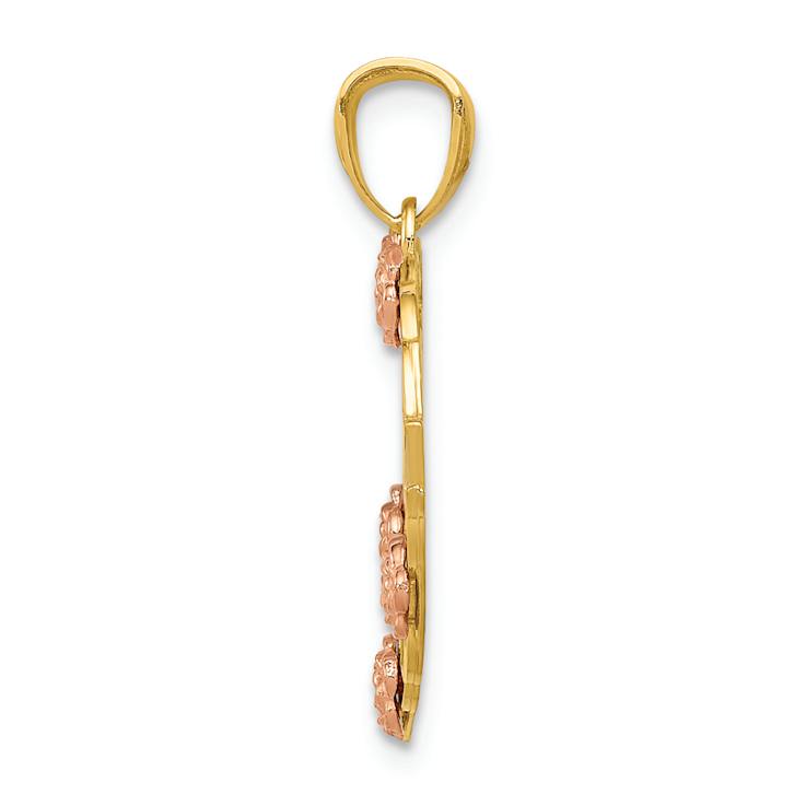 14K Tri-color Gold Textured and Diamond-Cut Grandma in Heart Pendant