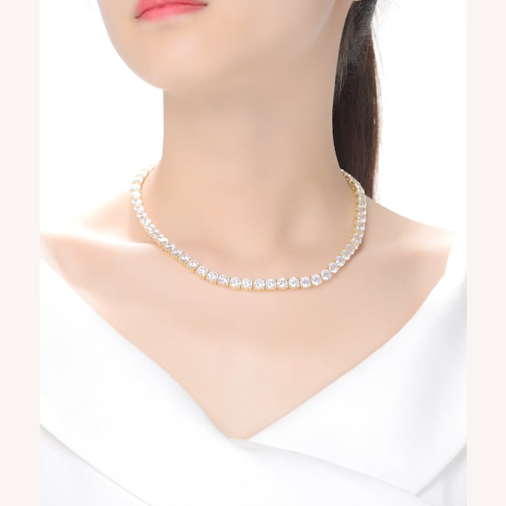 CZ Tennis Necklace In 14K Gold Over Sterling Silver