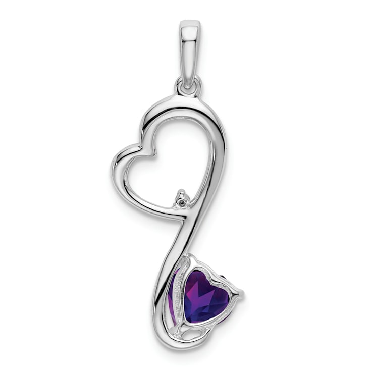 Rhodium Over 14k White Gold Amethyst and Diamond Heart Pendant