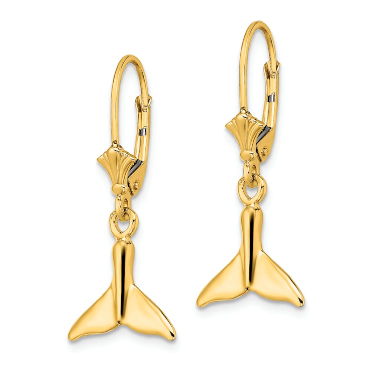 14k Yellow Gold Small Whale Tail Dangle Earrings