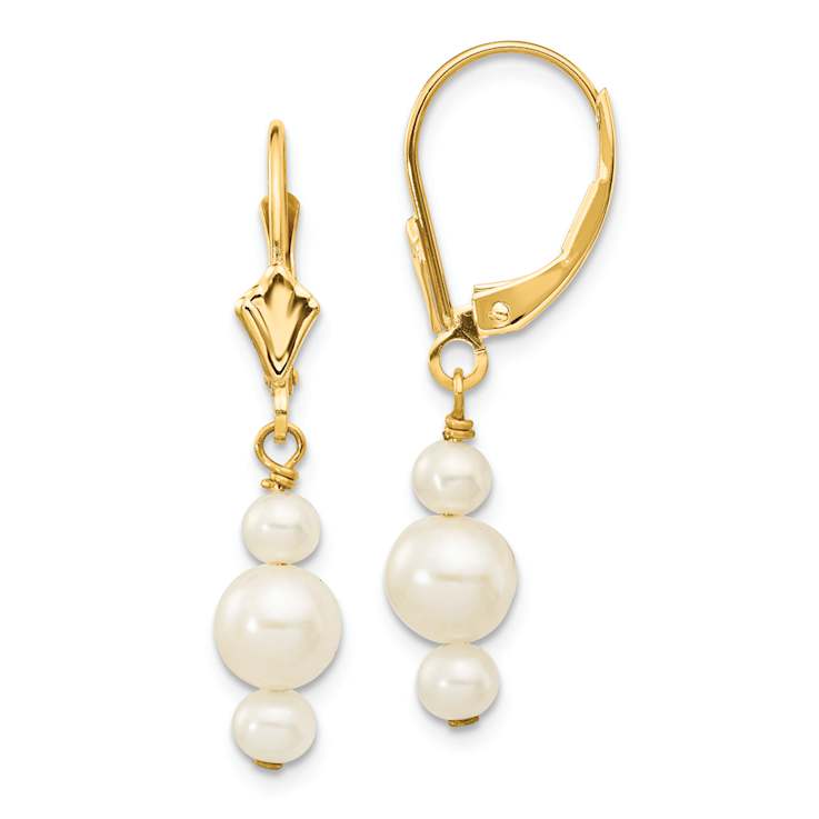 10k Yellow Gold 3-3.5mm and 5-5.5mm Semi-Round Freshwater Cultured Pearl
Dangle Earrings