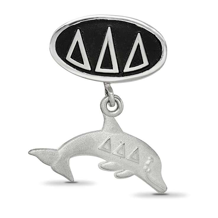 Sterling Silver LogoArt Delta Delta Delta Oval with Dolphin Dangle Bead