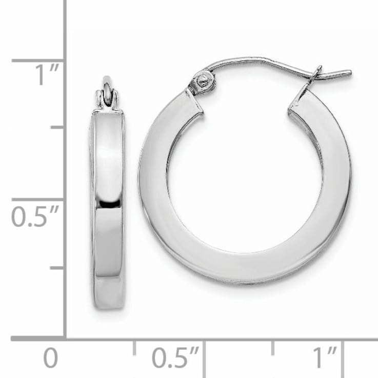 14k White Gold 20mm x 3mm Square Tube Hoop Earrings