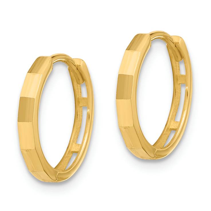14k Yellow Gold 1/2" Polished and Diamond-Cut Hinged Hoop Earrings