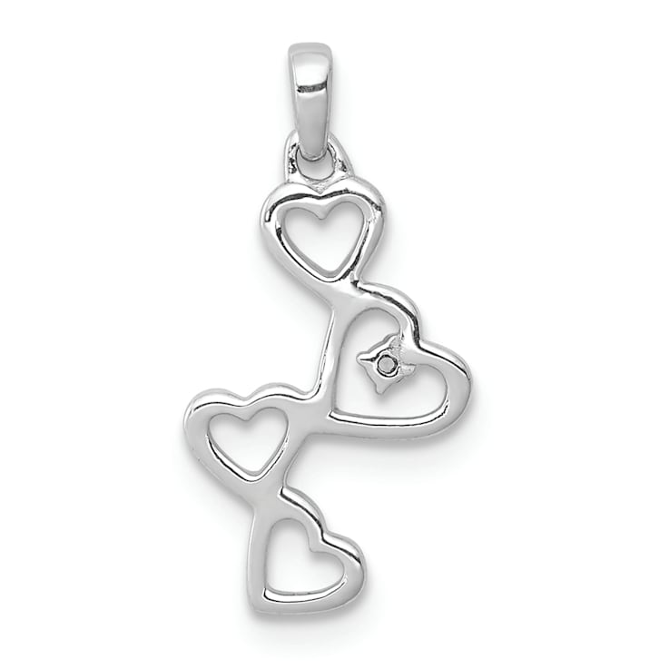 Rhodium Over 14k White Gold Diamond Four Hearts Pendant