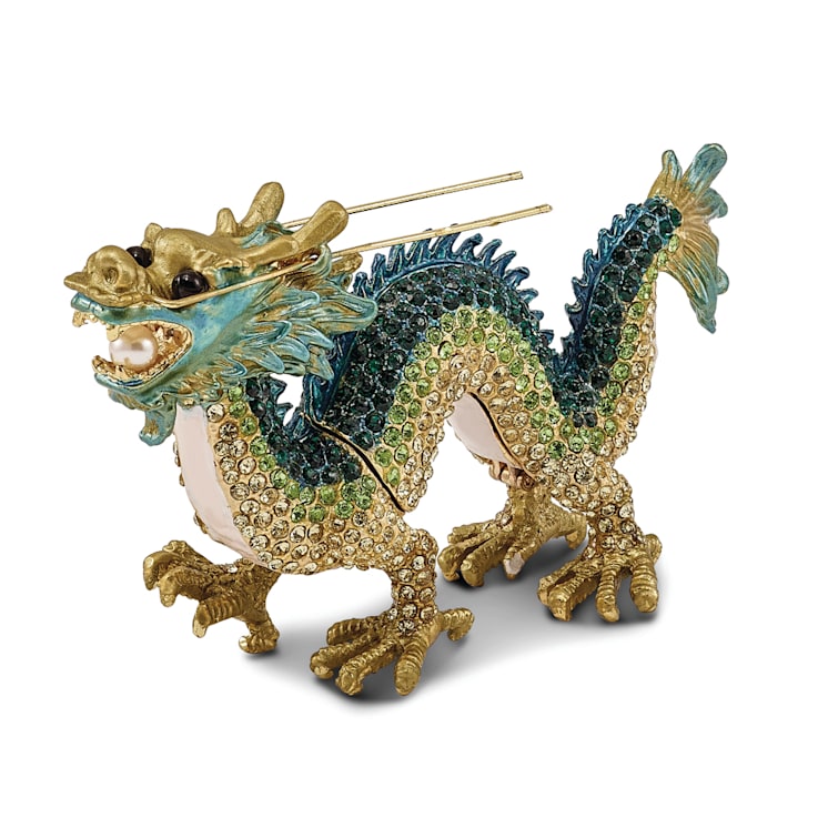 Bejeweled CHI Chinese Dragon Necklace with Trinket Box
