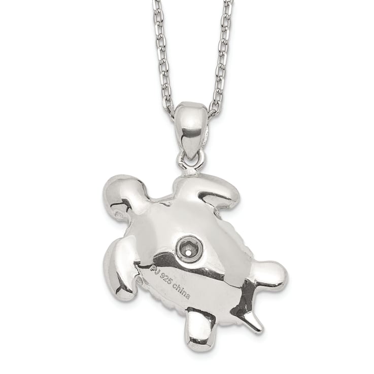 Rhodium Over Sterling Silver Turtle Ash Holder 18 Inch Necklace