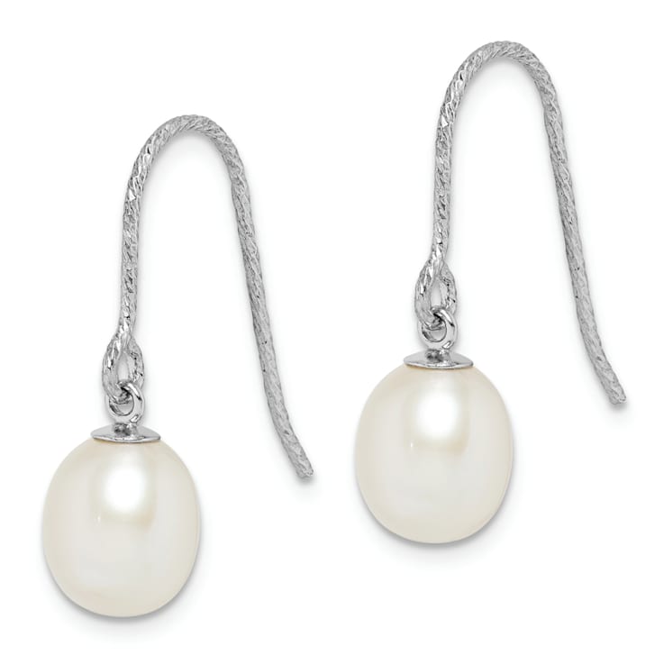 Rhodium Over Sterling Silver  Polished Diamond-cut 6-7mm Freshwater
Cultured Pearl Dangle Earrings