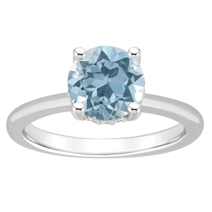 8mm Round Sky Blue Topaz With Diamond Accents Rhodium Over Sterling
Silver Hidden Halo Ring