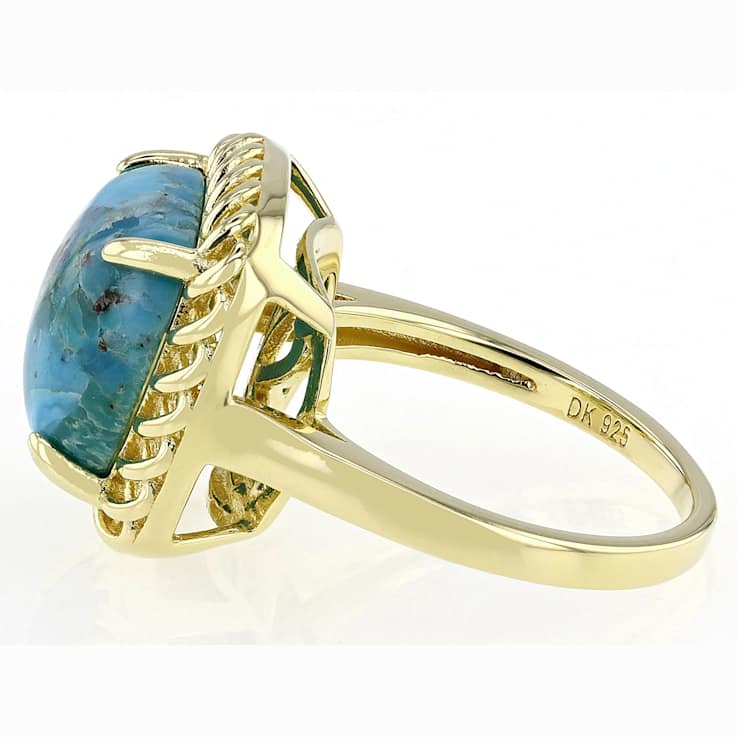 Turquoise Solitaire Ring With Filigree Halo In 18K Gold Over Sterling
Silver 12mm